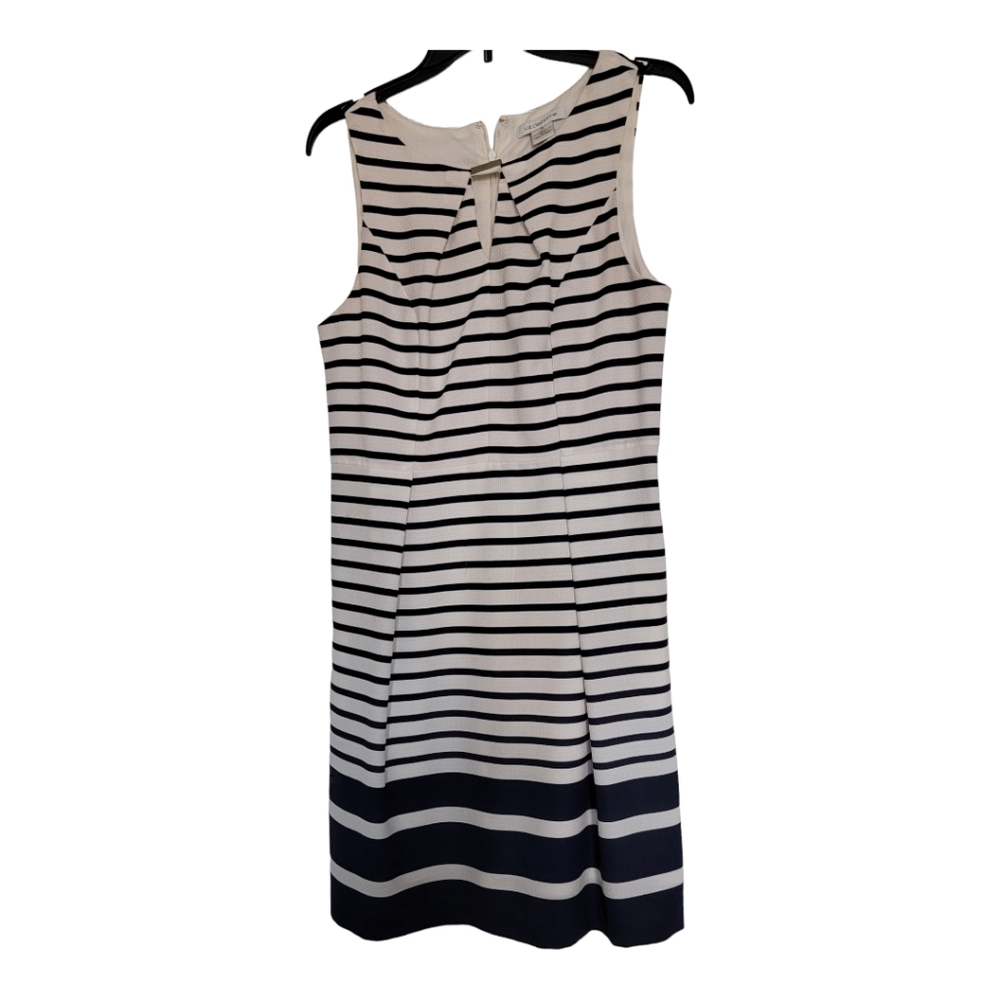 Liz Claiborne White and Navt Striped Dress, size 10, short sleeve - Picture 1 of 5